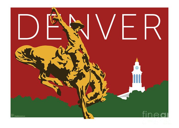 Denver Greeting Card featuring the digital art DENVER Cowboy/Maroon by Sam Brennan