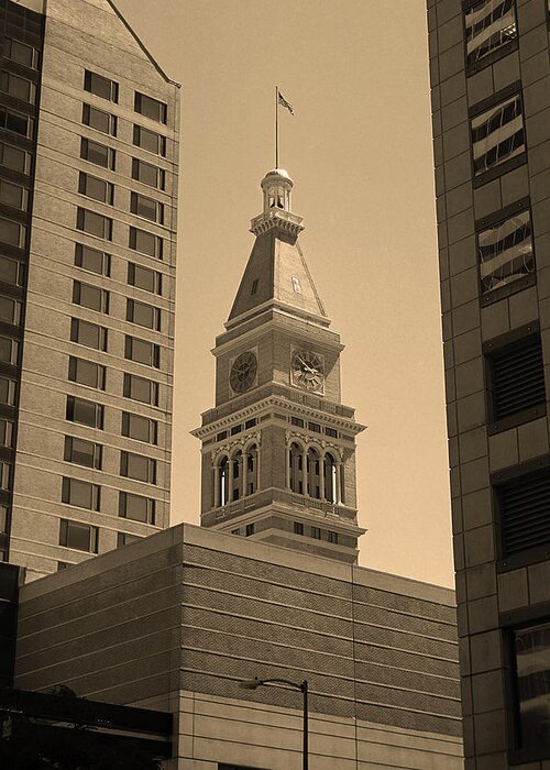 16th Greeting Card featuring the photograph Denver - Historic D F Clocktower 2 Sepia by Frank Romeo