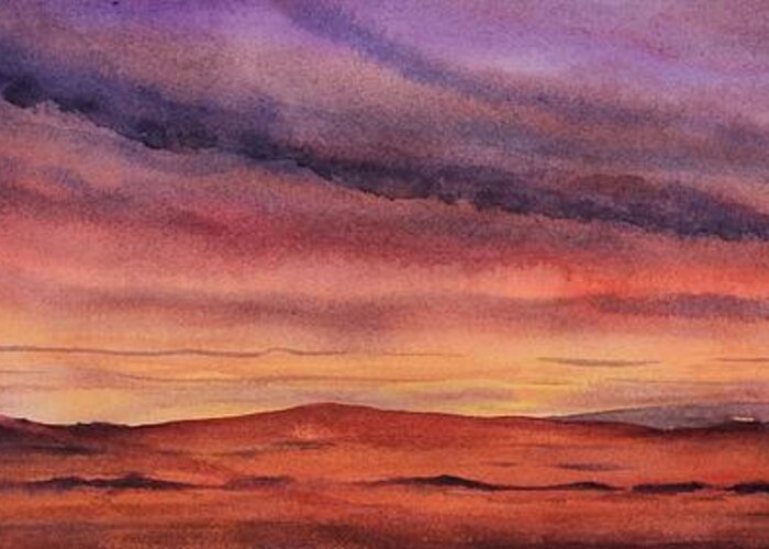 Desert Greeting Card featuring the painting Desert Sunset by Ruth Kamenev