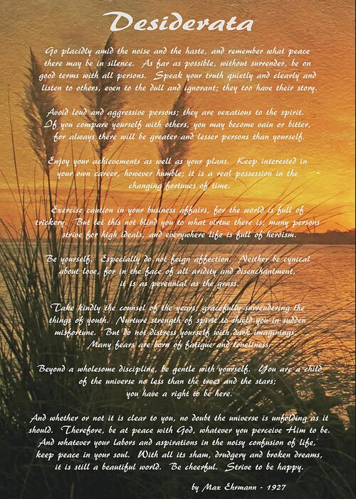 Desiderata Greeting Card featuring the photograph Desiderata - Go Placidly by HH Photography of Florida