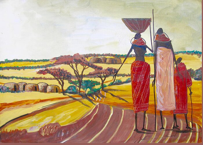 True African Art Greeting Card featuring the painting We are Home by Martin Bulinya