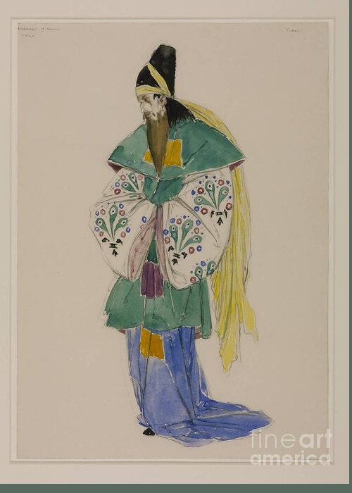 Charles Ricketts Costume Design For Tubal In �the Merchant Of Venice� 1918 Greeting Card featuring the painting Design for Tubal by MotionAge Designs