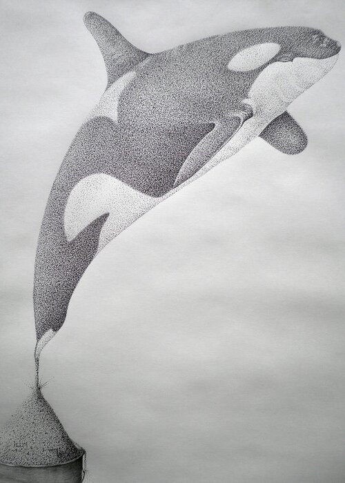 Whale Digital Art Greeting Card featuring the drawing Desintigrating Orca by Mayhem Mediums
