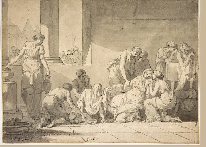 Jean-francois-pierre Peyron Greeting Card featuring the drawing Despair of Hecuba by Jean-Francois-Pierre Peyron