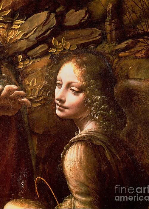 Leonardo Da Vinci Greeting Card featuring the painting Detail of the Angel from The Virgin of the Rocks by Leonardo Da Vinci