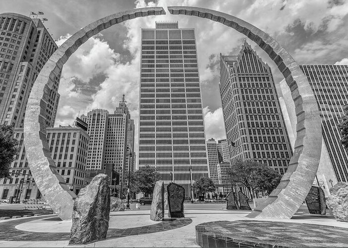 City Of Detroit. Motor City Greeting Card featuring the photograph Detroit Hart Plaza and Cityscape by John McGraw