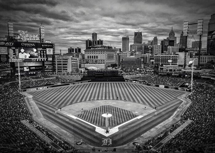Detroit Tigers Greeting Card featuring the photograph Detroit Tigers Comerica Park BW 4837 by David Haskett II