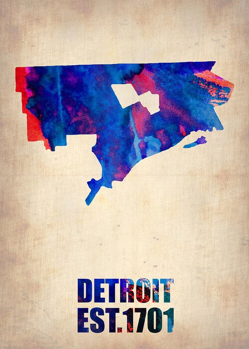 Detroit Greeting Card featuring the painting Detroit Watercolor Map by Naxart Studio