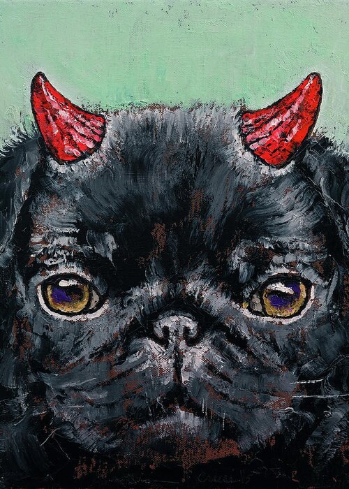 Dog Greeting Card featuring the painting Devil Pug by Michael Creese