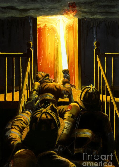 Firefighting Greeting Card featuring the painting Devil's Stairway by Paul Walsh