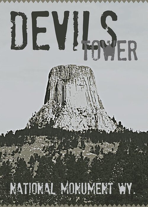 Devilstower Greeting Card featuring the digital art Devils Tower Stamp by Troy Stapek