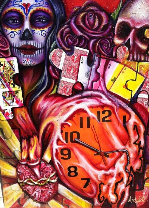 Playing Cards Greeting Card featuring the painting Lost Time by Ruben Archuleta - Art Gallery