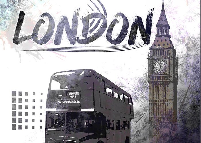 Abstract Greeting Card featuring the photograph Digital-Art LONDON COMPOSING Big Ben and Red Bus by Melanie Viola