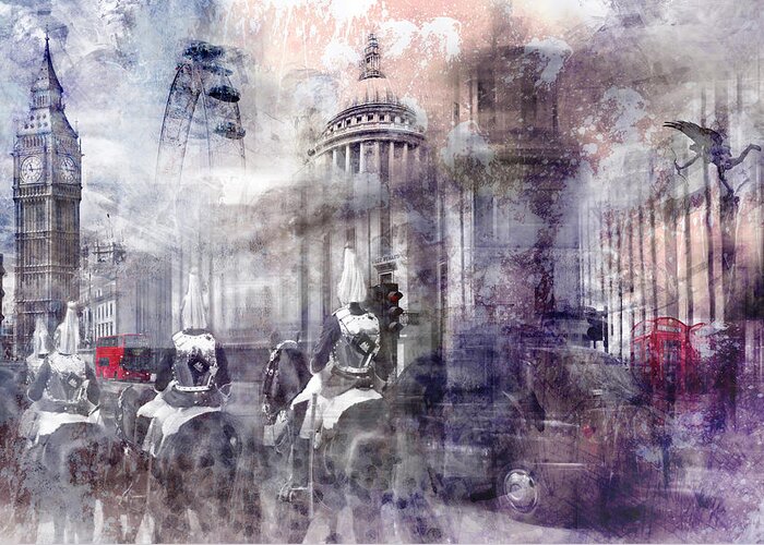 Abstract Greeting Card featuring the mixed media Digital-Art LONDON Composing II by Melanie Viola