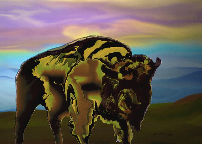 Bison Greeting Card featuring the digital art Montana Bison 2 by Kae Cheatham