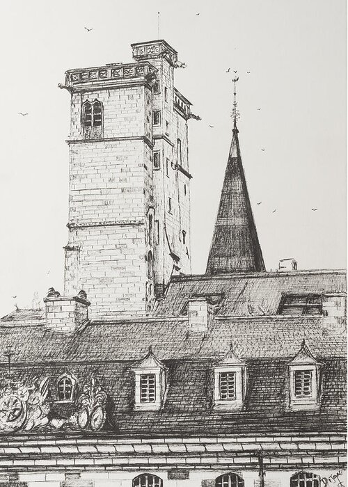 Roof Greeting Card featuring the drawing Dijon Rooftops by Vincent Alexander Booth