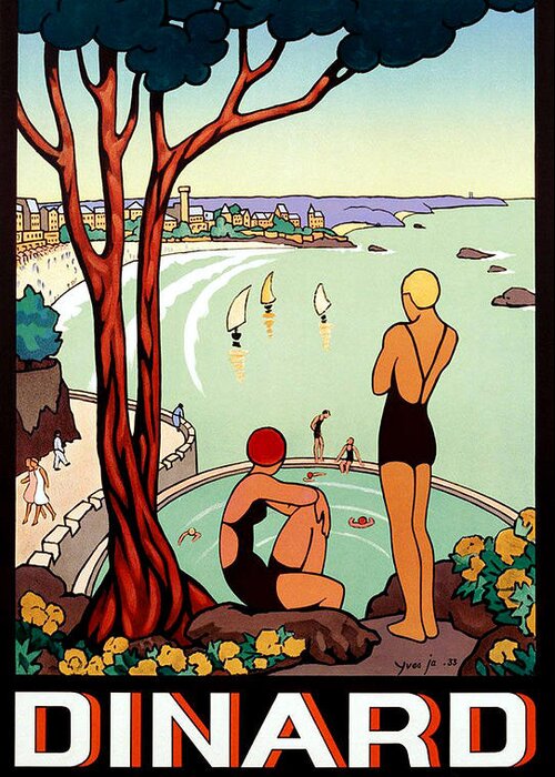 Dinard Greeting Card featuring the painting Dinard, French riviera, two swimmers by Long Shot