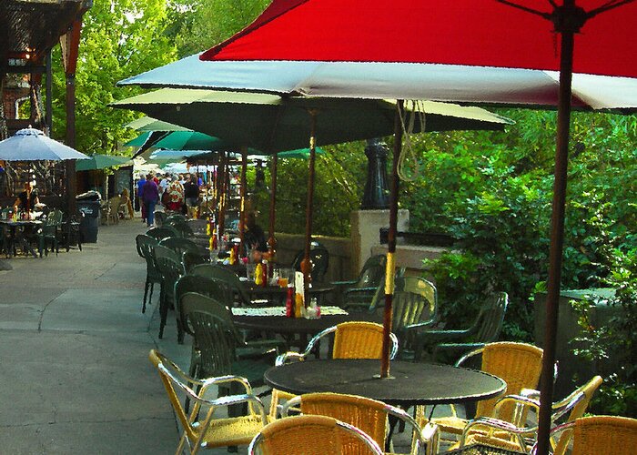 Cafe Greeting Card featuring the photograph Dining Under The Umbrellas by James Eddy