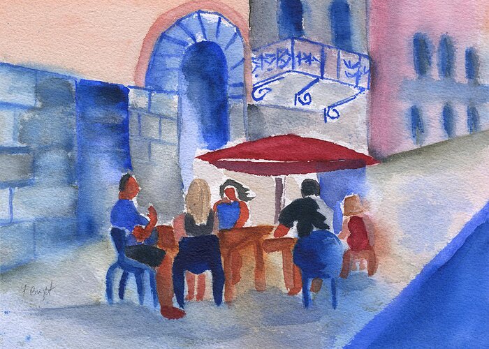 Dinner In Old San Juan Greeting Card featuring the painting Dinner In Old San Juan by Frank Bright