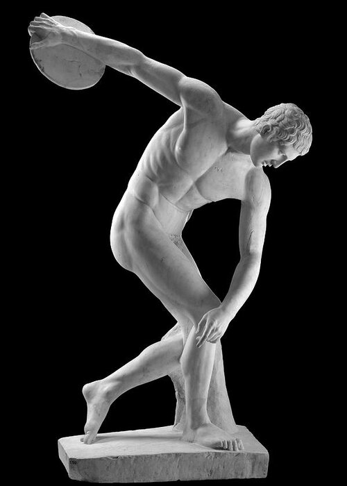 Discobolus Greeting Card featuring the photograph Discobolus of Myron Discus Thrower Statue by Kathy Anselmo