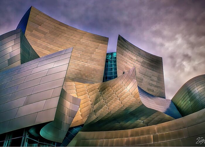 Disney Concert Hall Greeting Card featuring the photograph Disney Concert Hall At Dusk by Endre Balogh