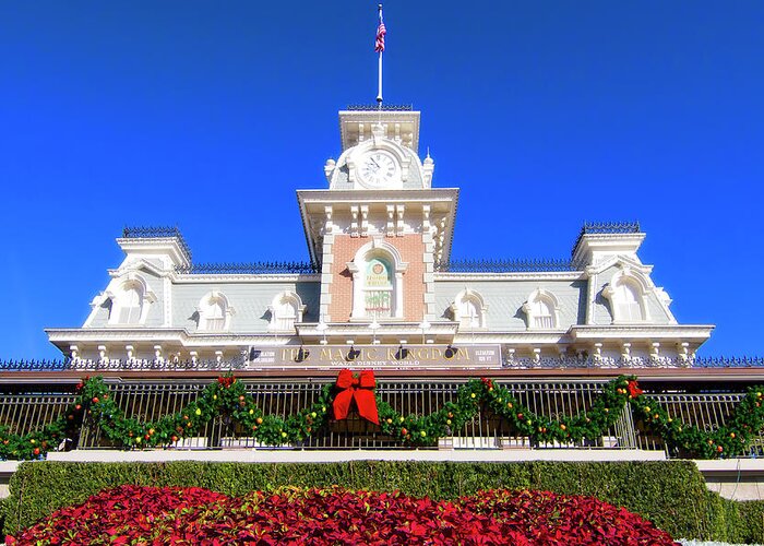 Magic Kingdom Greeting Card featuring the photograph Disney Railroad Station by Mark Andrew Thomas