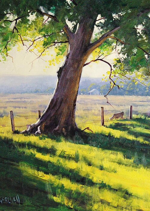 Afternoon Light Greeting Card featuring the painting Distant Farm by Graham Gercken
