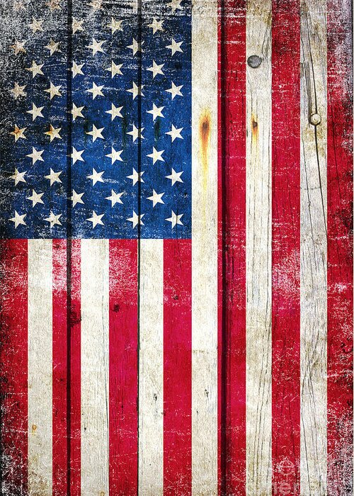 American Greeting Card featuring the digital art Distressed American Flag On Wood - Vertical by M L C