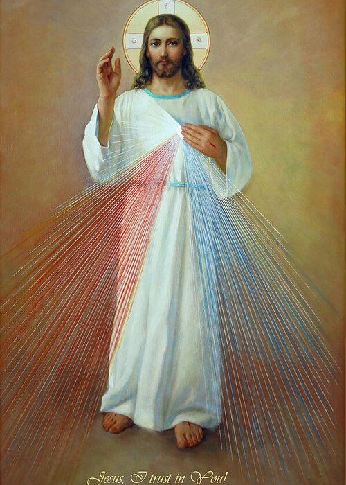 Divina Misericordia Greeting Card featuring the painting Divine Mercy - Jesus I Trust in You by Svitozar Nenyuk