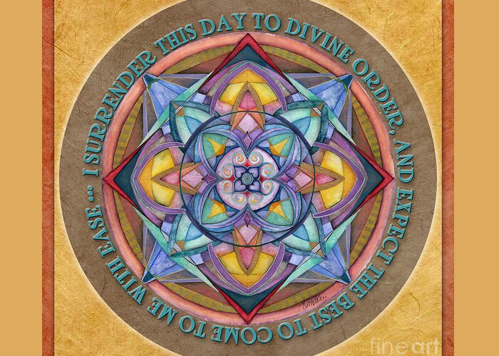 Mandala Greeting Card featuring the painting Divine Order Mandala Prayer by Jo Thomas Blaine