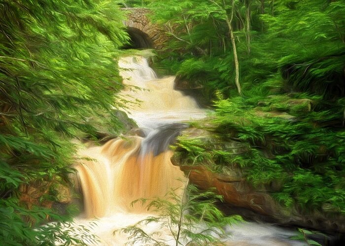 Waterfall Greeting Card featuring the painting Doane's Falls in Royalston by Mitchell R Grosky