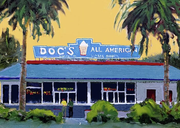 Doc's Greeting Card featuring the painting Doc's All American - Delray Beach by Dennis Kirby