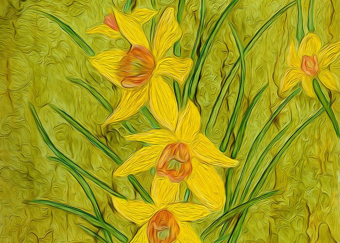 Daffodils Greeting Card featuring the painting Daffodils Too by Laurie Williams