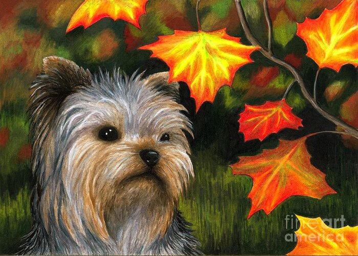 Dog Greeting Card featuring the painting Dog 78 Yorkshire by Lucie Dumas