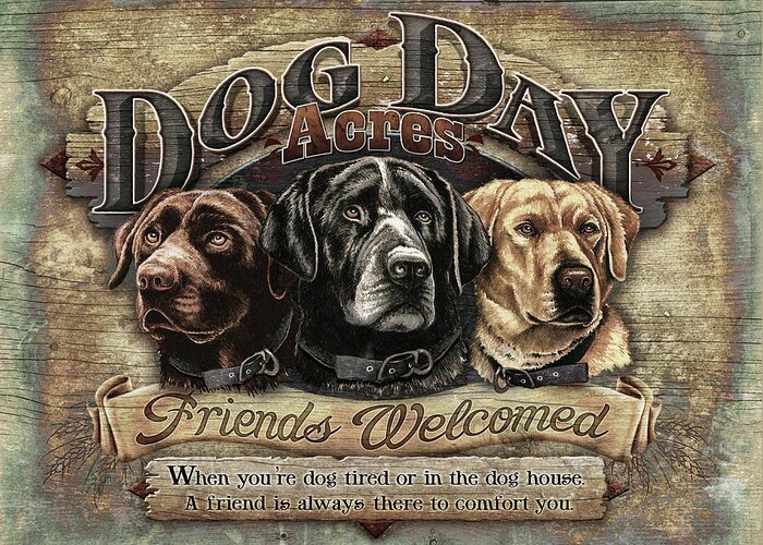 Robert Schmidt Greeting Card featuring the painting Dog Day Acres Sign by JQ Licensing
