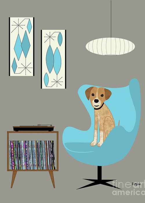 Mid Century Chair Greeting Card featuring the digital art Dog in Egg Chair by Donna Mibus