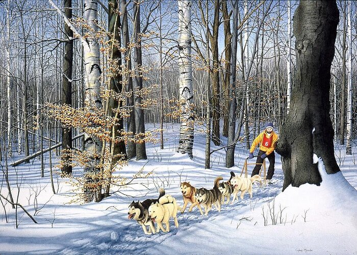 Landscape Greeting Card featuring the painting Dog-Sled Racing by Conrad Mieschke