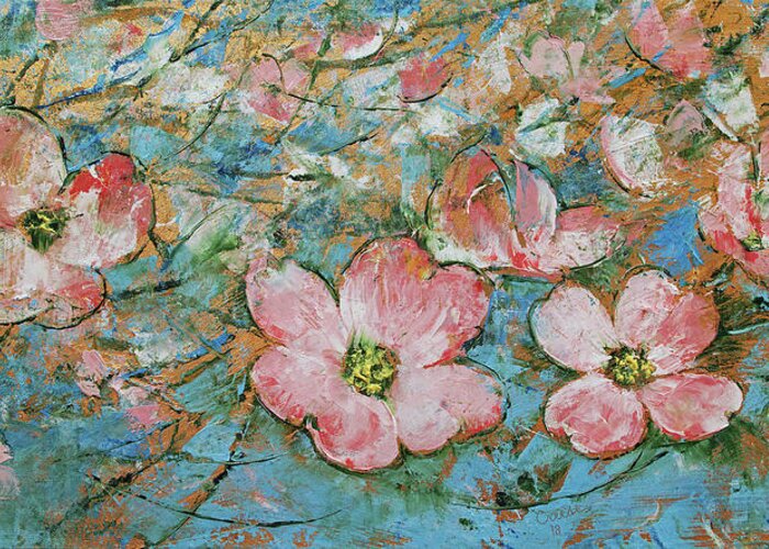 Abstract Greeting Card featuring the painting Dogwood Flowers by Michael Creese