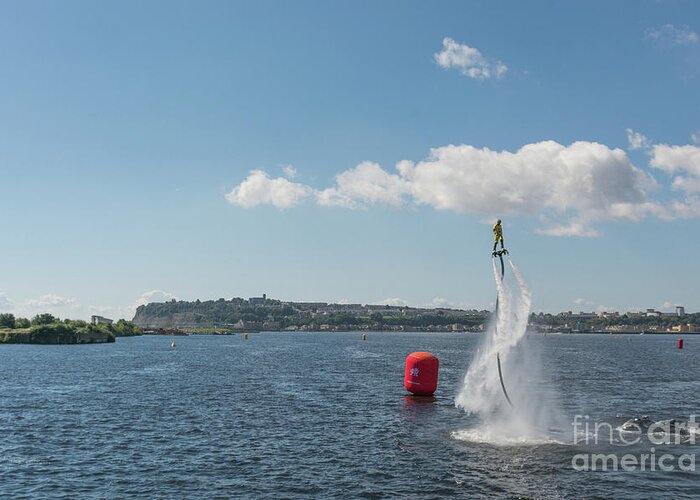 Hydroflight Flyboard Greeting Card featuring the photograph Doing The Twist by Steve Purnell