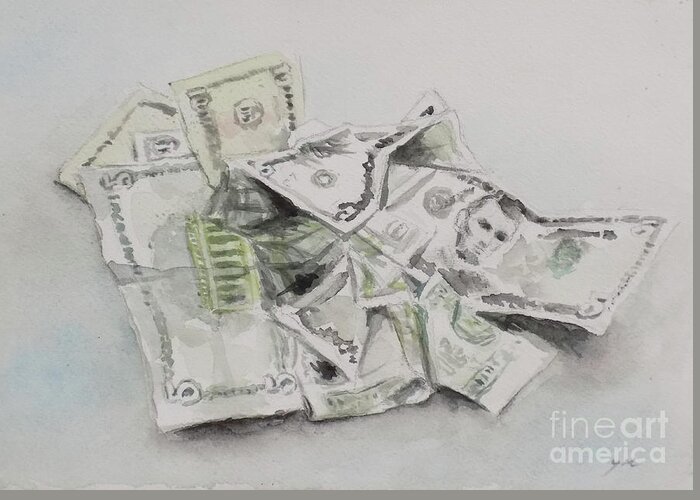 Money Greeting Card featuring the painting Dollar Bills by Yoshiko Mishina
