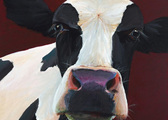 Holstein Greeting Card featuring the painting Dolly the Holstein by Cari Humphry