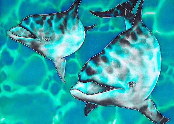 Dolphin Painting Greeting Card featuring the painting Dolphins of Sanne Bay by Daniel Jean-Baptiste