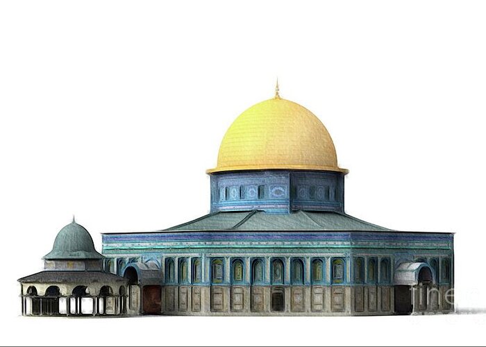 Dome Greeting Card featuring the painting Dome of the Rock, Jerusalem by Esoterica Art Agency