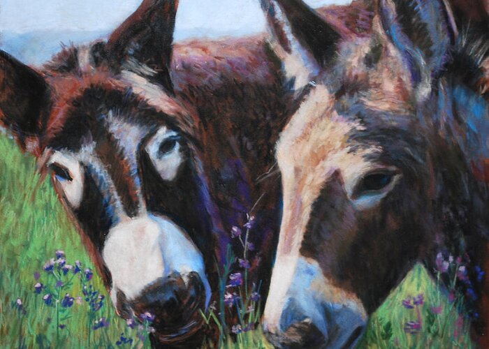 Donkeys Greeting Card featuring the painting Donkey Tonk by Billie Colson