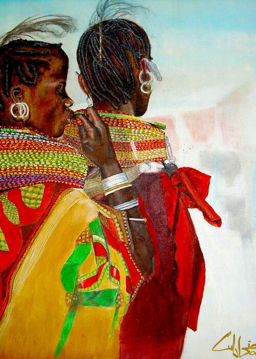 Maasai Greeting Card featuring the painting Dont Wake The Lion by G Cuffia