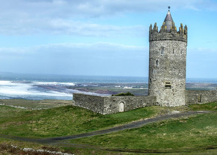 Ireland Greeting Card featuring the photograph Doonagore Castle, Doolin Ferry, Atlantic Ocean Ireland by WAZgriffin Digital