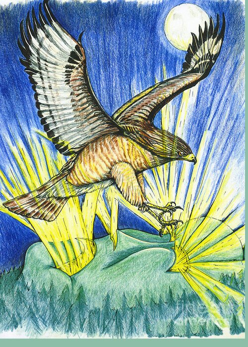 Hawk Greeting Card featuring the painting Dorothy's Totem by Laura Brightwood
