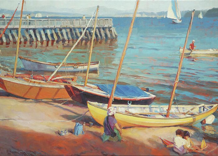 Landscape Greeting Card featuring the painting Dory Beach by Steve Henderson