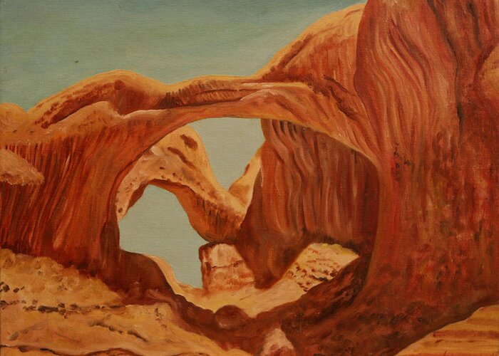 Landscape Greeting Card featuring the painting Doubl Arch by Rosencruz Sumera