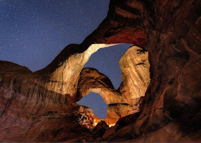 Arches Greeting Card featuring the photograph Double Arch at Night by Michael Ash